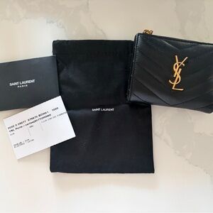 Saint Laurent Black Quilted Wallet with Gold Logo